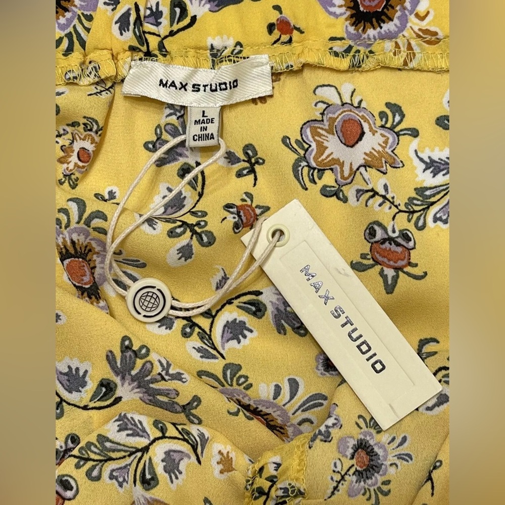 Max Studio Women’s Yellow Floral Print Ruched Front Asymmetrical MIDI Skirt s L - Picture 5 of 8